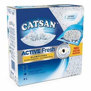 Catsan Katzenstreu Active Fresh, Klumpstreu mit Zusatz von Duftstoffen, natürliche, weiße Körnchen für zuverlässige Klumpenbildung, 2 Packungen (2 x 8 l) - 1