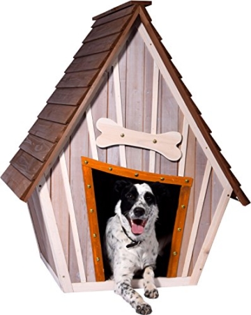 dobar 55012 Hundehütte ,XL Outdoor Hundehaus für große Hunde , Platz für ein Hundebett , Hundehöhle mit Spitzdach , 90x77x109 cm , 14kg Holzhütte , entfernbarer Boden | Farbe: braun/grau - 5
