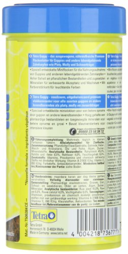 Tetra Guppy (Hauptfutter für Guppys und andere lebendgebärende Zahnkarpfen, Miniflocken mit Farberstärkern), 250 ml Dose - 6