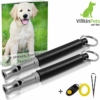Villkin 2X Hundepfeife +Bonus: Hunde-clicker, Schlüsselband und E-Book - Kontrolle erlangen und Bellen stoppen - Schwarz/Silber mit Einstellbarer Frequenz - 1