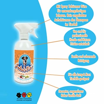 Hundeshampoo Gegen Geruch | Hundeshampoo Weißes Fell | Hunde Shampoo | Julies No 1 | 500ml | PH-7 | Kokusnuss Vanille Duft | Anwendungsfertiger Schaum FCKW frei - 2