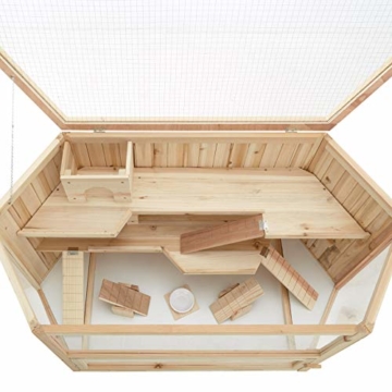 TecTake 403227 Hamsterkäfig aus Holz mit Zubehör, mehrere Etagen, aufklappbares Dachgitter, Schaufenster aus Plexiglas, herausnehmbare Schublade erleichtert die Reinigung, ca. 115 x 60 x 58 cm - 4