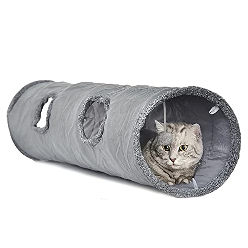 Katzen Spielzeug Tunnel Hasen und andere Tiere geeignet für Katzen Faltbarer Rascheltunnel aus grauem Wildleder Primst Katzentunnel großer Katzen Tunnel 