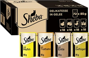 Sheba Delikatesse in Gelee – Hochwertiges Katzen Nassfutter mit feiner Geflügelauswahl – Im praktischen Portionsbeutel – 72 x 85g Alleinfuttermittel - 1