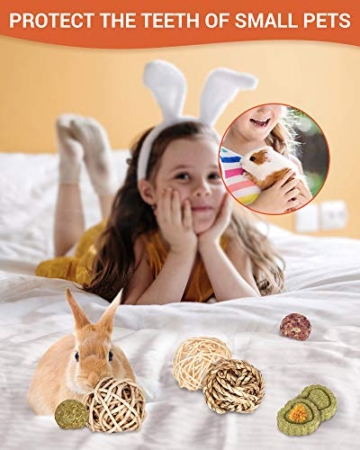 Bunny Kauspielzeug, Hamster Kauspielzeug, Kaninchenspielzeug für Kaninchen, 10PCS Natürliches Lieschgras Kleintiere Zahnpflege Hamsterspielzeug für Kaninchen, Chinchilla, Meerschweinchen, Hamster - 7