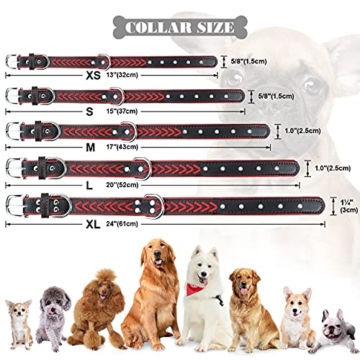 TagME Hundehalsband Leder für Mittlere Hunde,Geflochtenes, Weich Gepolstert Hundehalsbänder mit Doppelten D-Ringen, Rot M - 5